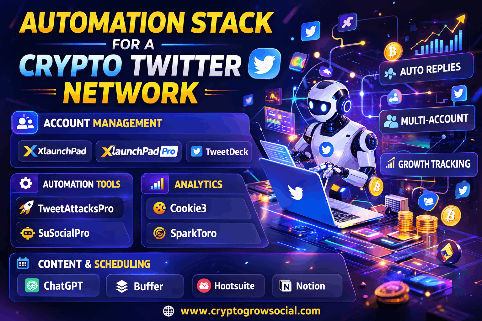 Automation Stack for a Crypto Twitter Network