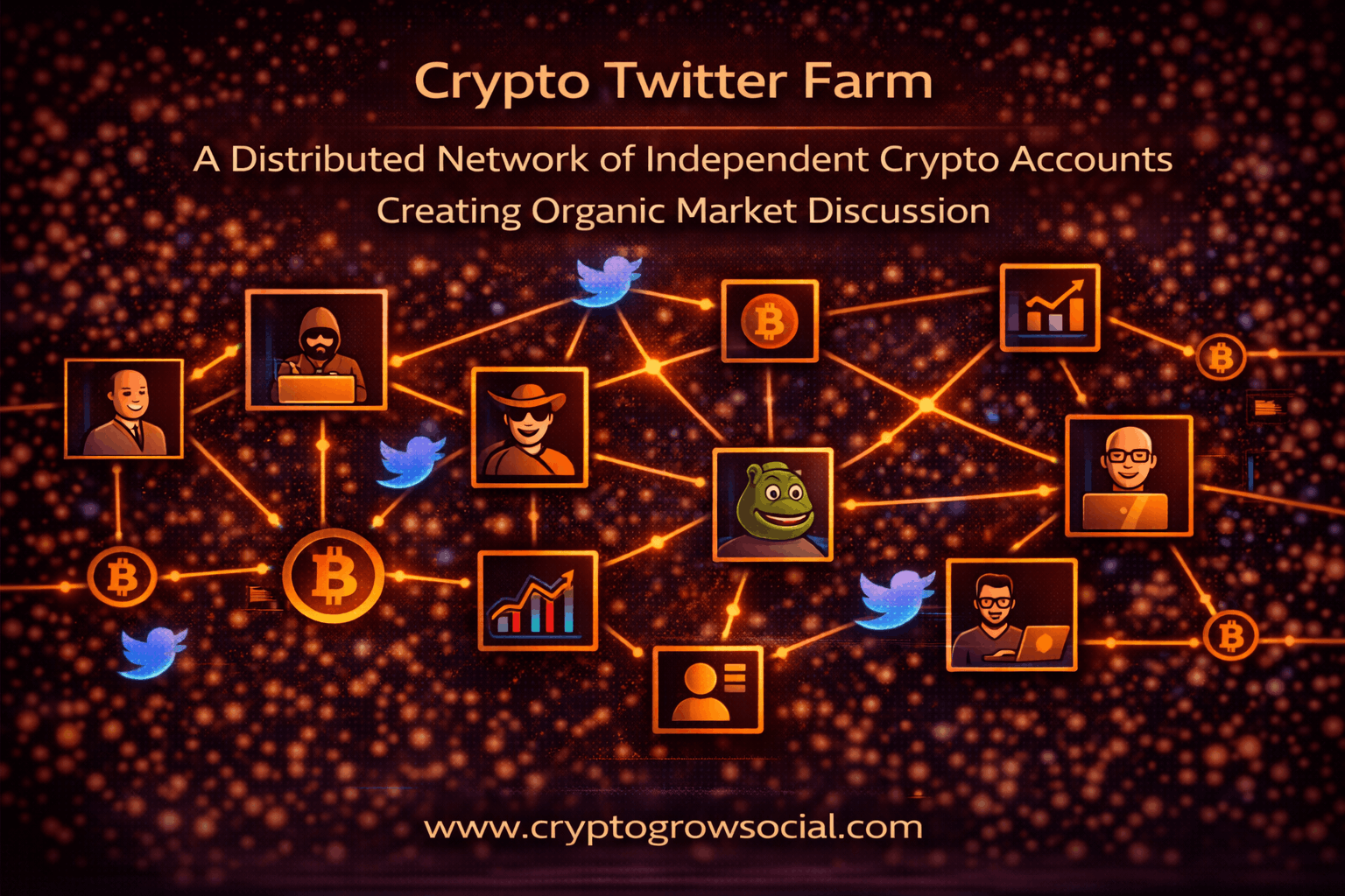 Crypto Twitter automation overview showing how narratives spread through coordinated accounts and engagement networks