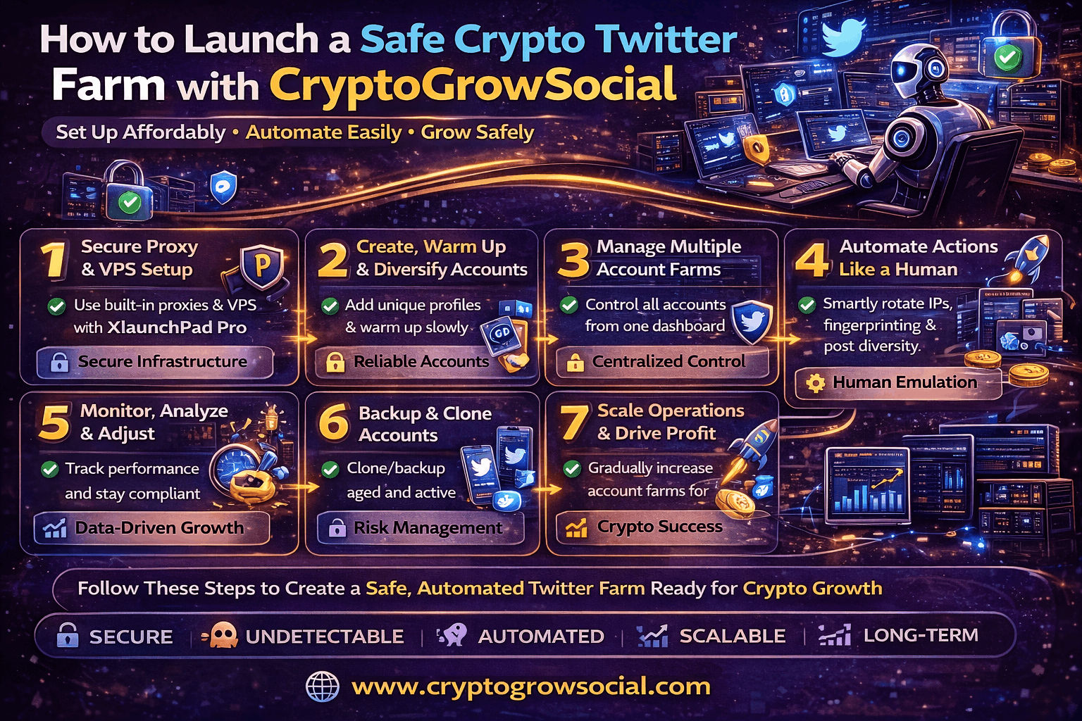 How to Launch a Safe Crypto Twitter Farm with CryptoGrowSocial?